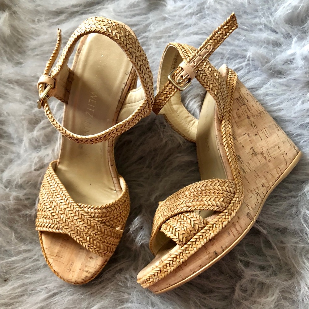 Stuart Weitzman Pixie Woven Cork Wedge Sandal
